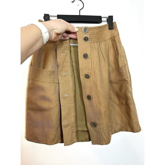 J Crew Brown Linen Blend Pocket Skirt Hidden Button Closure Size 0 Preppy Tan‎ - Picture 12 of 13